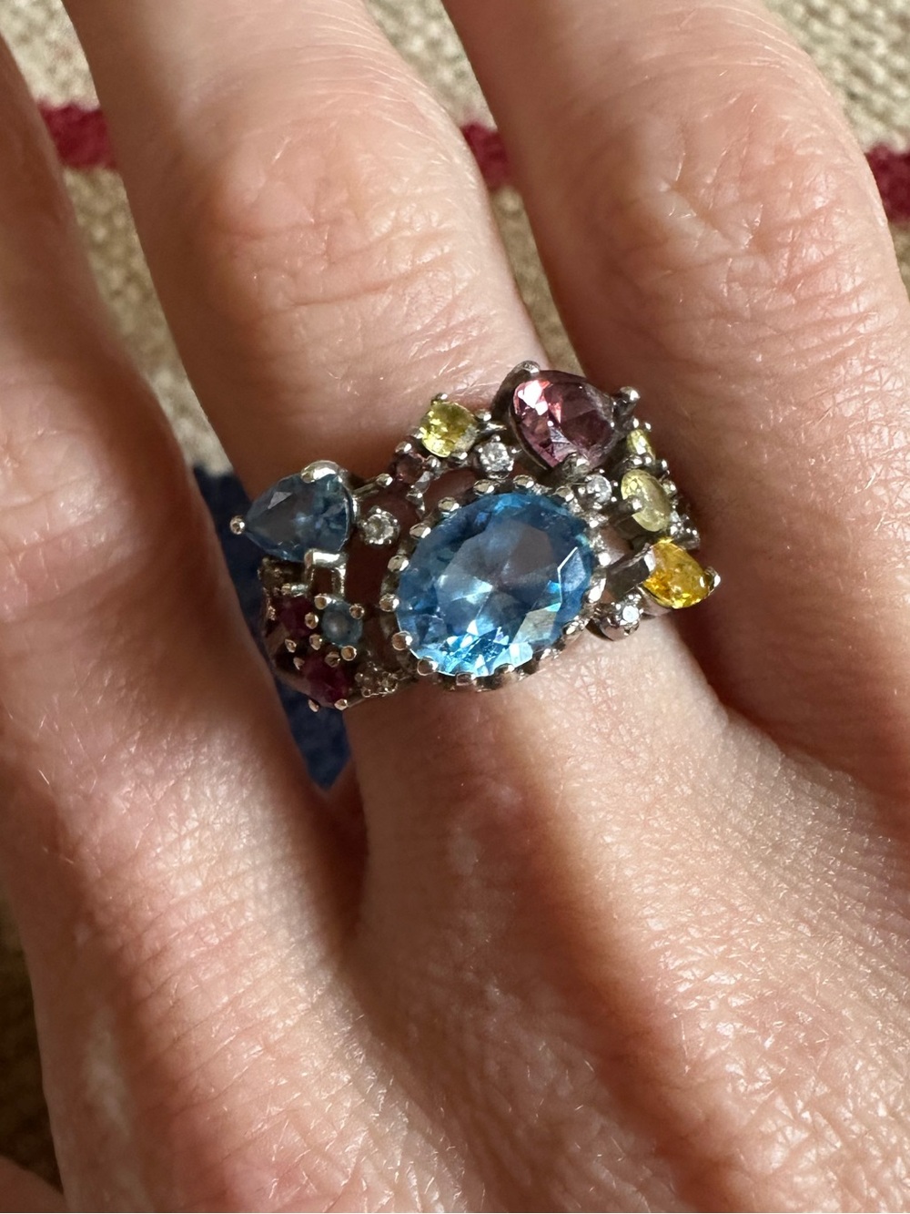 Vintage Sterling 925 Semi Precious Stone Cluster Ring Size 6.75